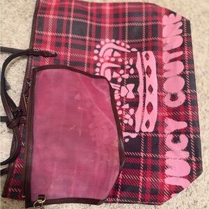 Juicy Couture Pink Plaid Tote Bag with Mesh Pouch